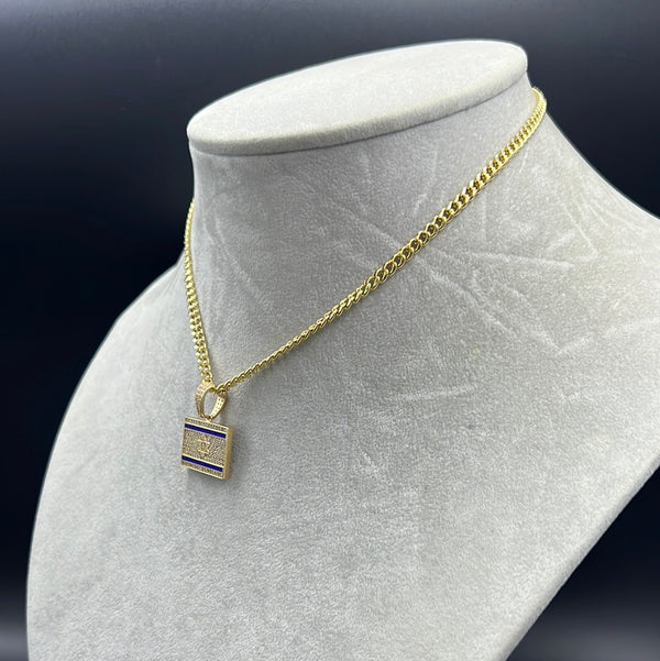 New Gold 14K Hollow Miami Cuban  Chain With The Flag of Israel Pendant Map by GO™