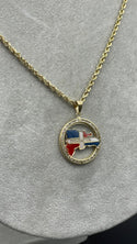 New Gold 14K Dominican Flag Pendant with Hollow Rope Chain by G.O