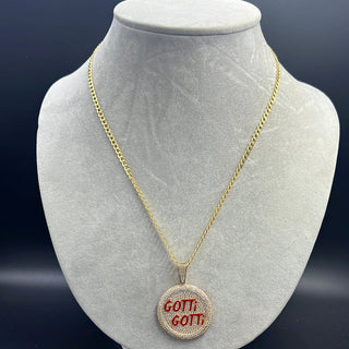 New Gold 14K Hollow Flat Cuban Chain with Pendant by G.O