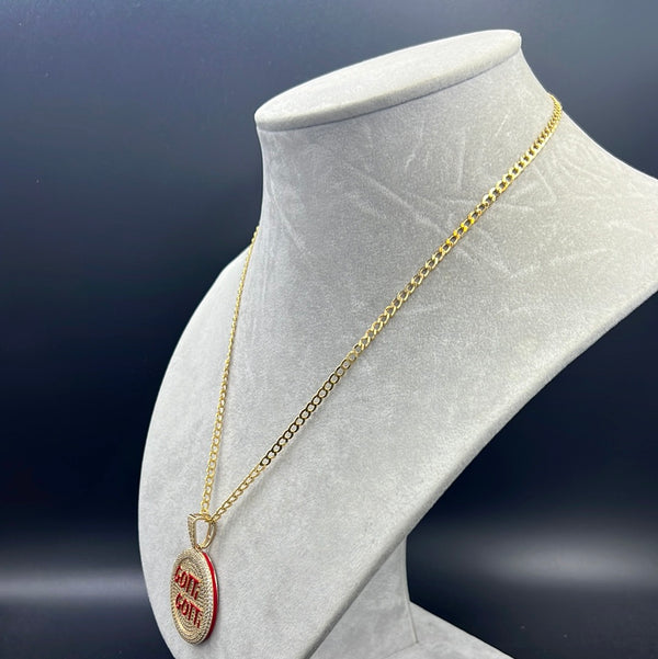 New Gold 14K Hollow Flat Cuban Chain with Pendant by G.O