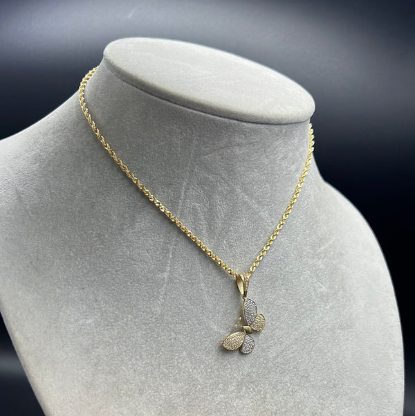 New Gold 14K Rope Chain With Buttlerfly Pendant