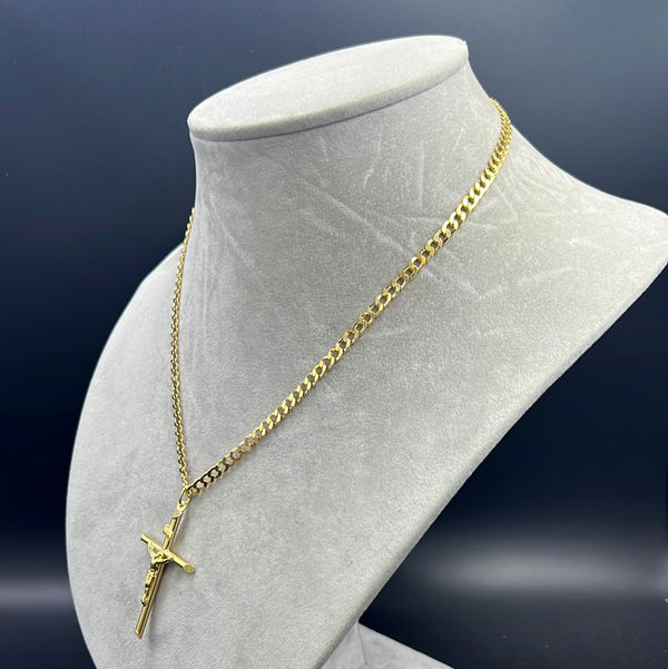 New Gold 14K Hollow Flat Cuban Chain with Pendant by G.O