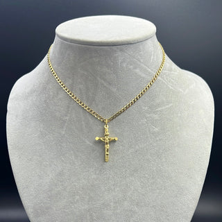 New Gold 14K Hollow Flat Cuban Chain with Pendant by G.O