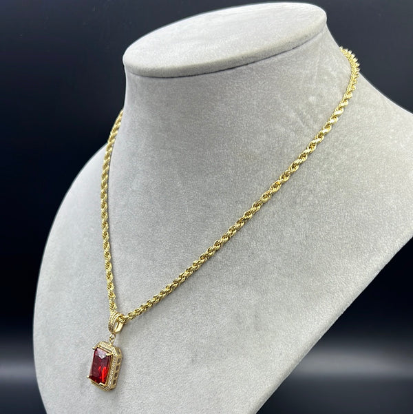 New Solid Rope Chain 14k With Stone Pendant