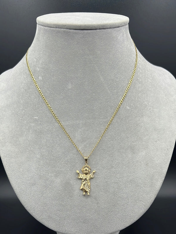 New Solid Flat Cuban Chain 14k With Jesus Pendant